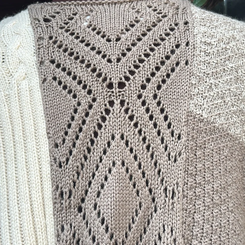 EUC Knox Rose open front cardigan with multiple knit panes of different pattern - Picture 7 of 10